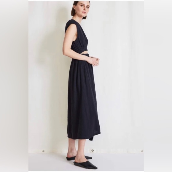 NEW $395 APIECE APART Black Marietta Cap Sleeve Cutout Organic Midi Dress Sz XL - Picture 2 of 5